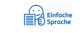 Symbol zum Anklicken mit einem lächelnden Gesicht und einem Daumen hoch, Text: "Einfache Sprache".