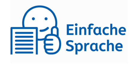 Symbol zum Anklicken mit einem lächelnden Gesicht und einem Daumen hoch, Text: "Einfache Sprache".